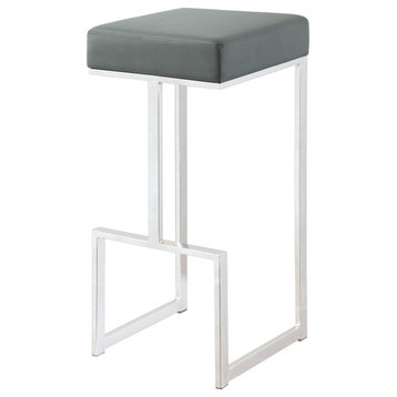 Metal and Faux Leather Bar Stool, Gray