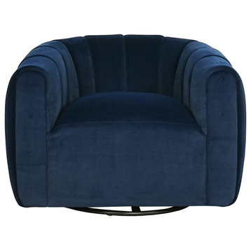 Zarabel Indoor Modern Swivel Club Chair Single, Velvet Dark Blue