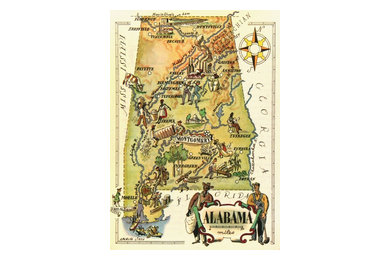 Consigned Vintage Pictorial Map of Alabama, 1946