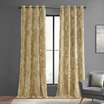 Lush Crush Grommet Velvet Window Curtain Single Panel, Gold, 50w X 96l