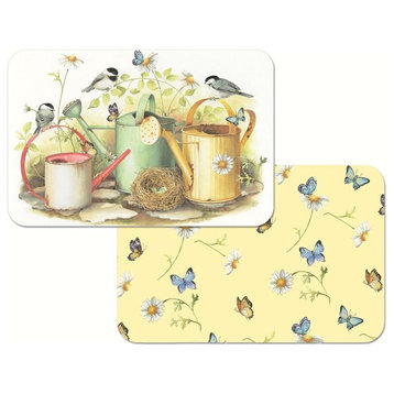 "Chickadees and Butterfly" Reversible Placemats, Set of 6