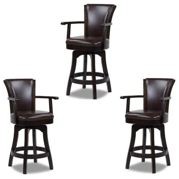 Home Square 3 Piece Swivel Faux Leather Counter Stool Set in Vintage Brown