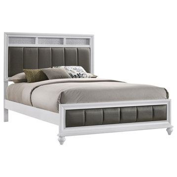 Pemberly Row Wood Eastern King Upholstered Panel Bed in White and Gray