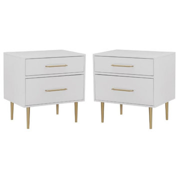 Home Square Wood Two Drawer Nightstand in White Finish - Set of 2