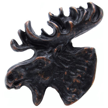 Moose Head Left Facing Cabinet Knob, Oil Rubbed Bronze