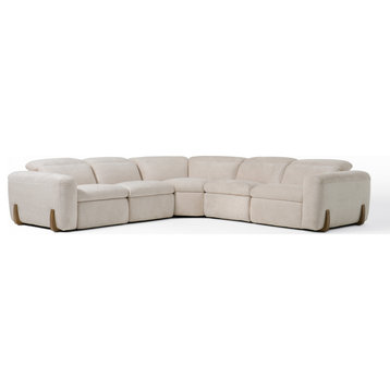 Divani Casa Conrad Modern Beige Fabric Sectional With 3 Recliners