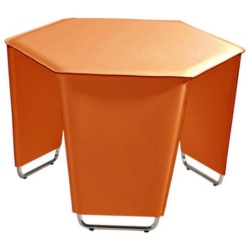 Romero End Table, Orange Recycled Leather Upholstery, Chrome Legs