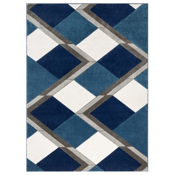 Well Woven Good Vibes Nora Modern Geometric Lines Blue 5'3"x7'3" Area Rug