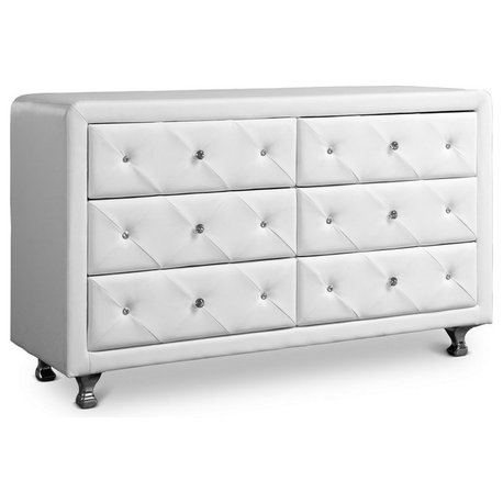 Urban Designs Luminescence White Faux Leather Upholstered Dresser