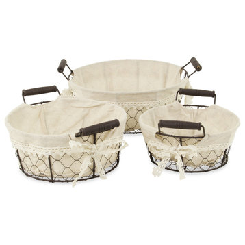 Lined Round Metal Baskets, Set of 3