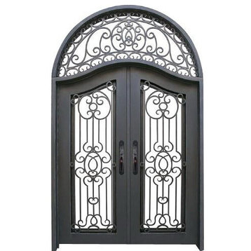 High-End Exterior Front Entry Iron Double Doors, 120"x72"
