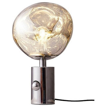 Lava Stone LED Lights Dimmable Room Decor Table Lamp, Silver, H16.9"