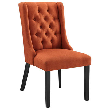 Dining Chair - Button Tufted, Curved Lines, Solid Wood Frame, Fine Fabric Uphols
