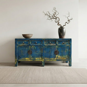 Distressed Bright Blue Oriental Sideboard Credenza Console Table Cabinet ws5014