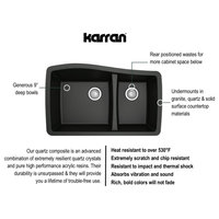 Karran Undermount Quartz 33" 60/40 Double Bowl Kitchen Sink, Black