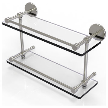 16" Tempered Double Glass Shelf with Gallery Rail, Satin Nickel