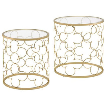 ACME Flowie 2-Piece Round Glass Top Nesting Table in Clear and Gold