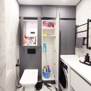 Черно-белая ванная комната 4,45 кв.