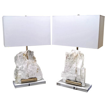 Modern Utah Ice Selenite Stone Table Lamp, Set of 2