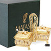 Matashi Gold Color Double Square Sweet Bowl/Salt Holder With Covers and Spoons