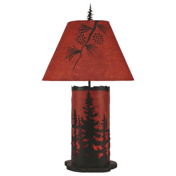 Small Kodiak and Rustic Red Feather Tree Table Lamp With Nightlight