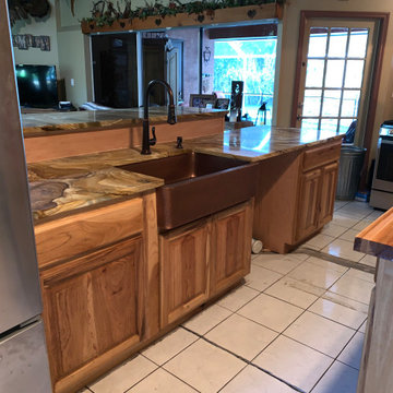 Linda P. Rustic look, Figured Hickory Cabinets Stained Golden Oak
