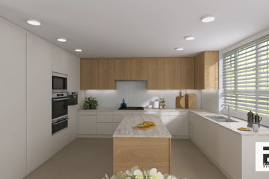 Modern White Oak Kitchen with Marble Island
