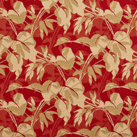 Red Performance Leaves Botanical woven Upholstery Fabric by the Yard