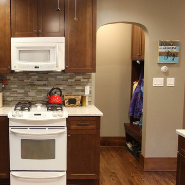 Transitional Kitchen with Cherry Cabinets, Quartz Countertops, Mosaic Backsplash