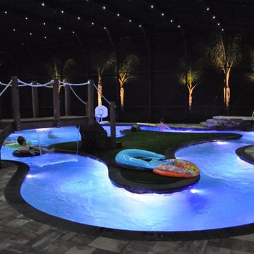 Lazy River Pool with Island and Bridge