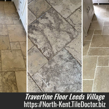 Large Travertine Floor Cleaned and Polished in Leeds Village