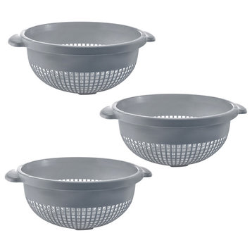 YBM Home Plastic Round Deep Colander Strainers, 14 Inches. (3 PACK), Gray