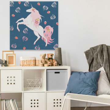 "Strawberry Swirl Unicorn" Painting Print on Wrapped Canvas