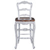 Bar Stool French Country Whitewash Rustic Pecan Floral Carved Saddle