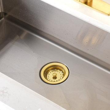 Luxier KS01 3.5" Drop-In Kitchen/Bar Sink Basket Strainer, Brushed Gold