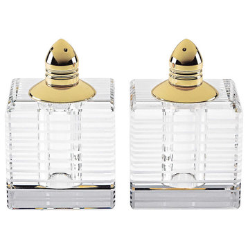HomeRoots Hand Made Crystal Gold Pair of Salt and Pepper Shakers