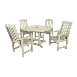 Highwood USA - Lehigh 5-Piece Round Dining Set, Whitewash - Outdoor Dining Sets