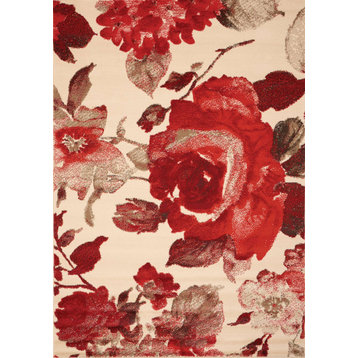 Florence Collection Cream Red Vintage Floral Pattern Area Rug, 5'3" x 7'4"