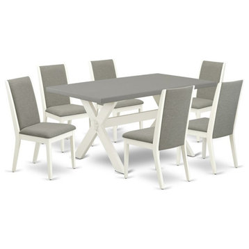 East West Furniture X-Style 7-piece Wood Dining Set in White/Shitake/Cement