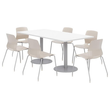 36 x 72" Table - 6 Moonbeam Lola Chairs - White Top - Silver Base
