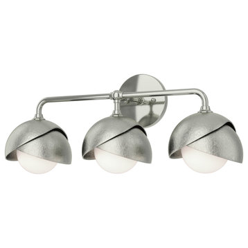 Brooklyn 3-Light Double Shade Bath Sconce, Sterling, Sterling, Opal Glass