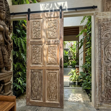 Carved Sliding Barn Doors, Statement Feature Wall