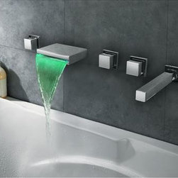 Thermochromic Contemporary Chrome Finish LED Waterfall Bathroom Tub Tap T8045 - Bathroom Sink Faucets