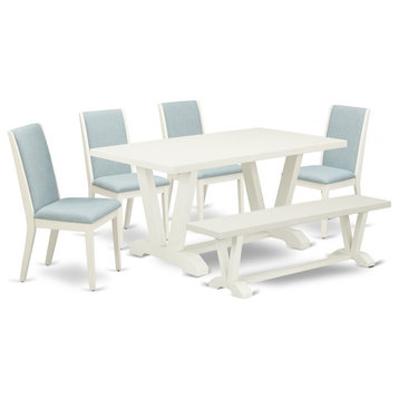 East West Furniture V-Style 6-piece Wood Dining Set w/ Full Back Chairs in White