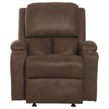 Catnapper Page Rocker Recliner with Two Cupholders in Brown Polyester Fabric
