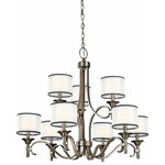 Kichler Lighting - Kichler Lighting Lacey, Nine Light 2-Tier Chandelier - This 9 light, 2 tier chandelier from the Lacey Collection offers a beautiful contrast, melding the charm of Olde World style with clean modern-day materials. It starts with our Antique Pewter Finish and bold, unadorned rounded-arm styling. It finishes with avant-garde double shades made of decorative mesh screens and Opal inner glass. Diameter: 34.5, Body Height: 29.5, Overall Height: 103.5. Uses 60 watt (C) bulbs.Lacey Nine Light 2-Tier Chandelier Antique Pewter Opal Etched Glass White Organza Shade *UL Approved: YES *Energy Star Qualified: n/a *ADA Certified: n/a *Number of Lights: Lamp: 9-*Wattage:60w B-Type Medium Base bulb(s) *Bulb Included:No *Bulb Type:B-Type Medium Base *Finish Type:Antique Pewter