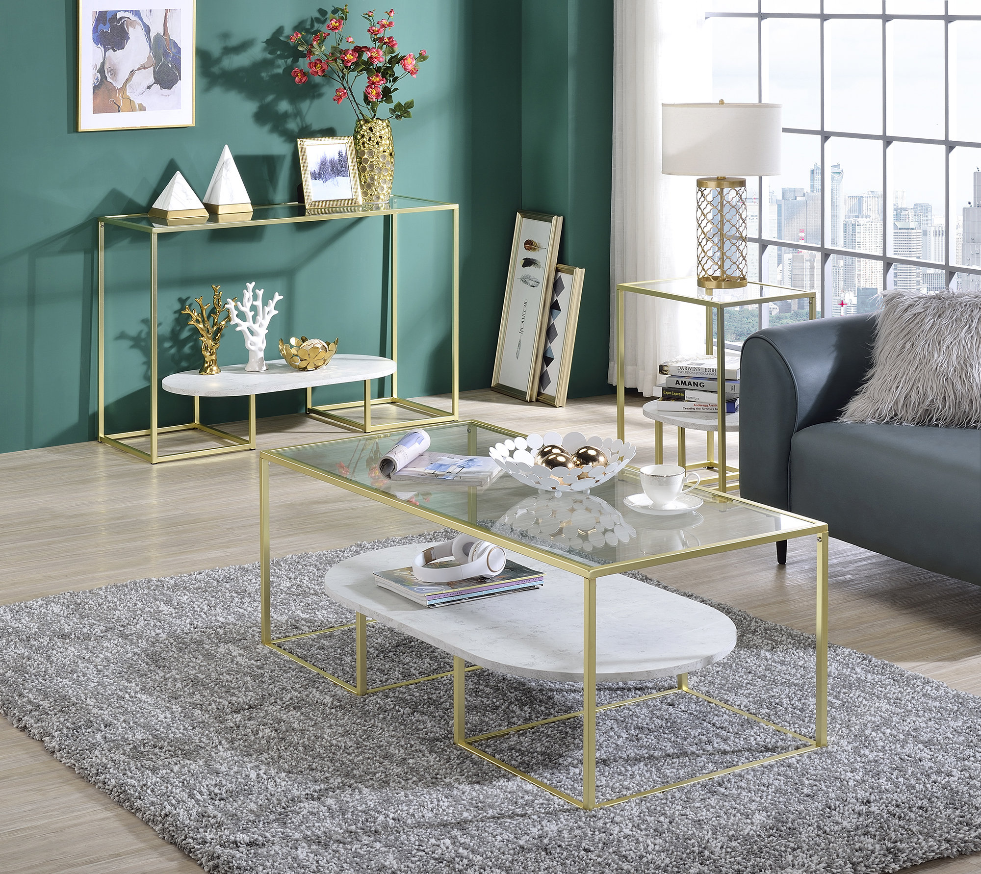 Nola Glass & Metal Cocktail Table in Gold Contemporary Coffee — free download