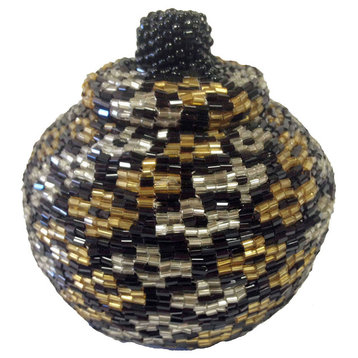 Manggis Handwoven Art Glass Basket, Silver Gold Emblem