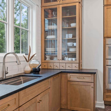 Luxurious Modern Farmhouse Kitchen: Oversized Marble Island, Pro Appliances, and