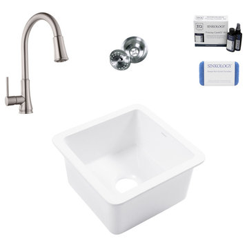 Eden Fireclay 18" Single Bowl Undermount Kitchen Sink With Pfirst Faucet Kit